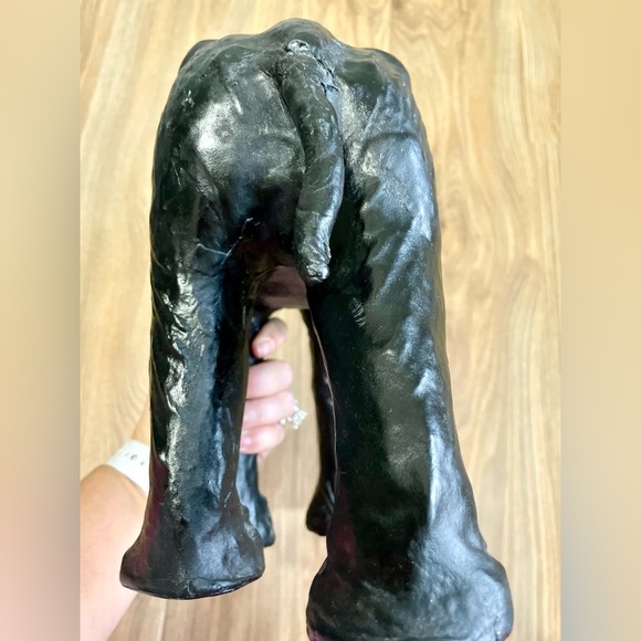 Vintage Leather-Clad Large & Small Black Lucky Upturned Trunk Elephant Set - Picture 4 of 16